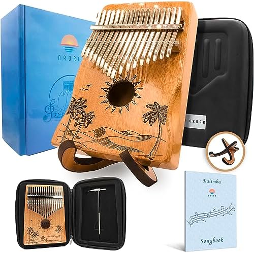 Orora Kalimba 17 Keys Thumb Piano - Songbook included with 25 Songs - Varnished Wood Musical Instrument - Finger Piano with Protection Case, Stand, Accessories - Unique Gift