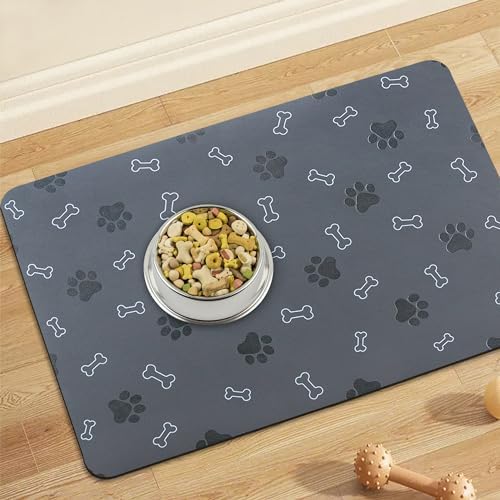 Pet Cat Dog Food Mat Non Slip Mat for Dog Water Bowl Mat Quick Dry Absorbent Cat Feeding Mat, 24 * 16.9 in, Dark Grey