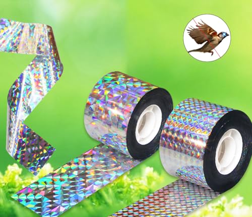 AnRui Bird Reflective Scare Tape Ribbon, 2 x 328Ft Bird Flash Woodpecker Deterrent Bird Scare Shiny Ribbon Repellent Reflective Tape Keep Birds Away for Outdoor, House, Garden, Patio, Orchard