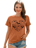 Halloween Shirt Women Spooky Season Shirts Cute Ghost Tshirt Halloween Graphic Tees Fall Short Sleeve Tops (Brown, Medium)