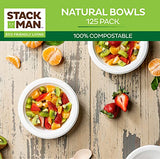 100% Compostable Disposable Paper Bowls [125-Pack] - {PFAS-Free} - {BPI Certified} - [12 oz] Heavy Duty, Eco-Friendly, Biodegradable Bagasse Hot Soup Bowls - Thick White 12oz Bowl Plates by Stack Man