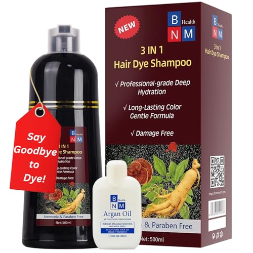 Hair Dye Shampoo for Gray Hair – 3-in-1 Natural Color, Shampoo & Conditioner – Ammonia-Free, Long-Lasting – 500ml – Quick & Easy Coverage for Men & Women (Dark Wine Red)