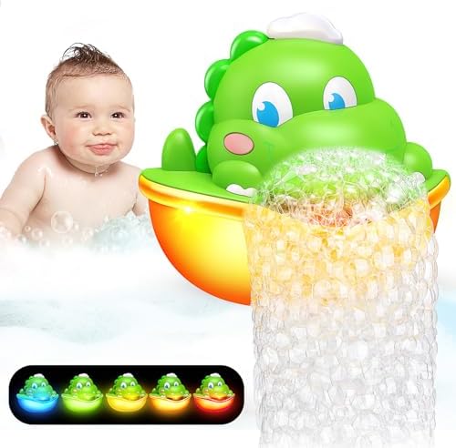 Dinosaur Baby Bath Toys Light Up Bath Bubble Machine with Colourful Light Bathtime Shower Bath Toys for Kids Ages 1-3 4-8 Birthday Gift Easter Basket Stuffers for Toddler Boys Girls