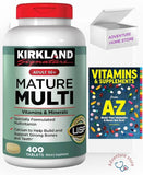 Kirkland Multivitamins for Adults - Mature Multi Vitamins & Minerals, 400 Tablets (1 Pack) + Guide Vitamins Supplements Free INCLUD Cannot Sold Separately