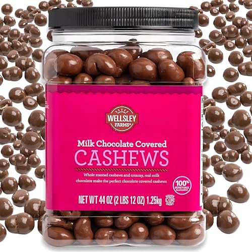 Wellsley Farms Milk Chocolate Covered Cashews – 2.75 lbs | Whole Roasted Cashews in Creamy Milk Chocolate | Kosher, Gluten-Free Sweet & Healthy Snack
