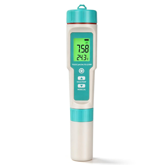 7 in1 Pool Thermometer, PH & Salt Meter, Digital Pool TDS EC ORP SG Salinity Test Kit, Professional High Accuracy Water Quality Tester & Monitor for Swimming Pool, Spa, Hot Tub, Hydroponics & Aquarium