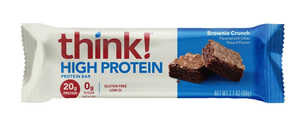 think! Protein Bars, High Protein Snacks, Gluten Free, Kosher Friendly, Brownie Crunch, Nutrition Bars, 2.1 Oz per Bar, 12 Count (Packaging May Vary)