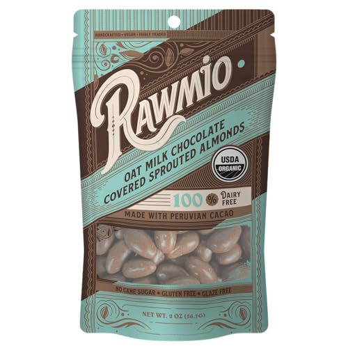 Rawmio Oat Milk Chocolate Covered Sprouted Almonds - Organic, Raw, Vegan, Gluten-Free - 1 Packs, 2 oz.