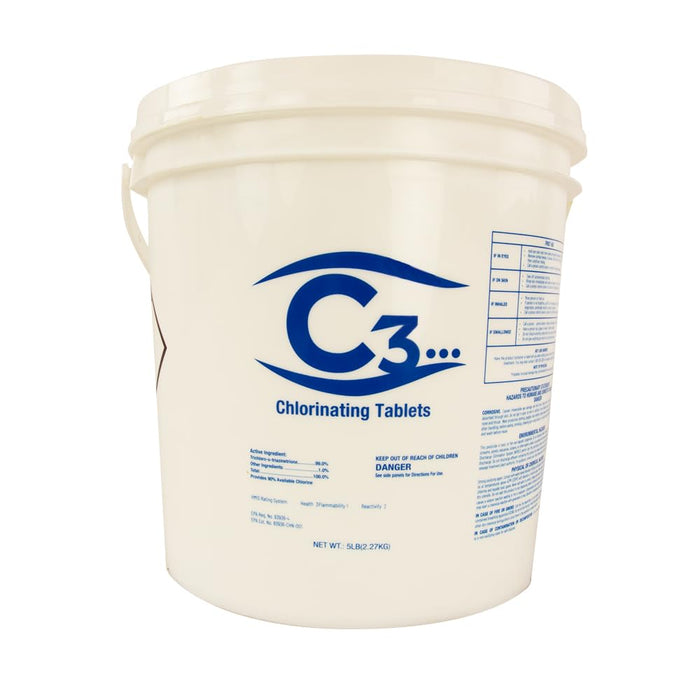 C3... 3" Stabilized Chlorine Tablets for Swimming Pools | Easy to Use | for Above Ground or Inground Pool | Individually Wrapped Chlorinating Tabs | Slow Dissolving | 5 lbs