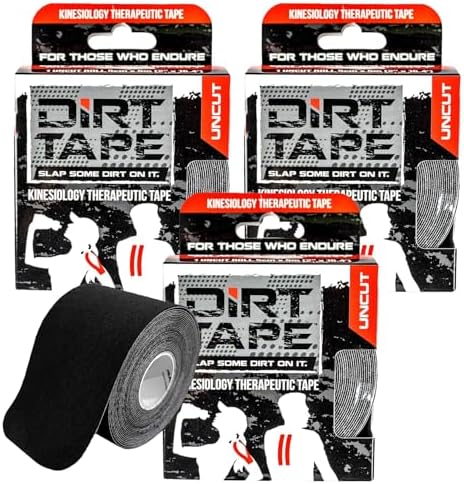 Premium Cotton, Elastic Kinesiology Athletic Tape, 3 Continuous Uncut roll (16.4 feet Long). Latex Free, Hypo-Allergenic, Water Resistant (Black)