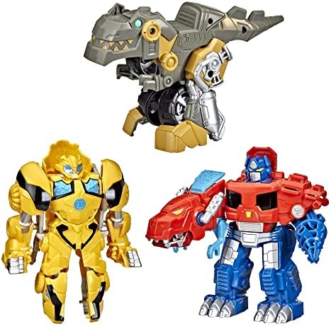 Transformers Playskool Primal Team-Up 3-Pack with Optimus Prime,Bumblebee, and Grimlock Converting Dinosaur Figures, 4.5-Inch Toys, Ages 3 and Up (Amazon Exclusive)