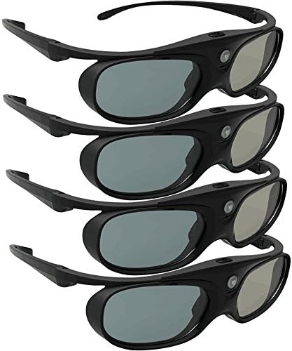 DLP Link 3D Glasses, ELEPHAS 144Hz Rechargeable Active Shutter Eyewear for Most DLP-Link 3D Projectors- Acer, ViewSonic, BenQ Vivitek, Optoma, Panasonic, Dell, Viewsonic (4 Pack)