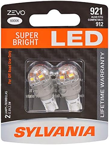 SYLVANIA - 921 T-16 W16W ZEVO LED White Bulb - Bright LED Bulb, Ideal for Interior Lighting - Map, Dome, Trunk, Cargo and License Plate (Contains 2 Bulbs)