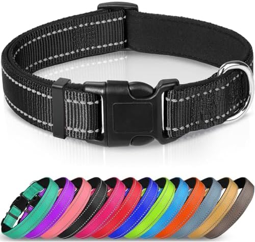 Joytale Reflective Dog Collar,Soft Neoprene Padded Breathable Nylon Pet Collar Adjustable for Medium Dogs,Black,M