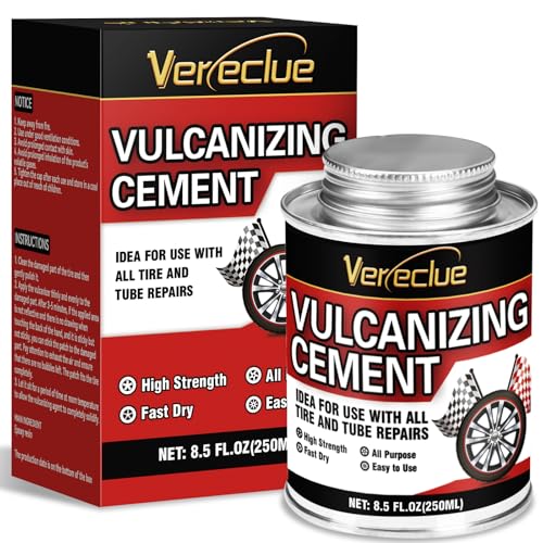Chemical Vulcanizing Cement 8.5 FL.Oz, All Purpose Tire Repair Glue, Fast Dry Rubber Cement, Clear Patch Plug Kit with Brush Top Can for Car, Motorcycle, Bike