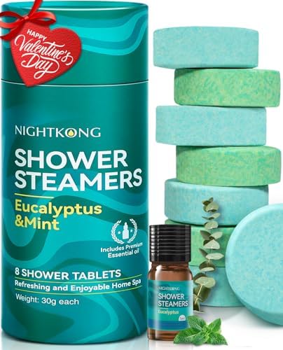Valentines Day Gifts for Him Her - 8 Packs Eucalyptus & Mint Shower Steamers with 5ml Bonus Bottle of Essential Oil, Self Care Birthday Presents for Women Men
