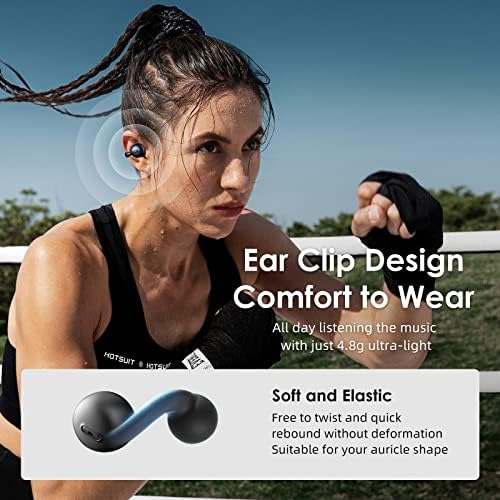 King Lucky i20 Clip on Open Ear Earbud air Conduction s Wireless Bluetooth Headphones with mic Noise Cancelling Waterproof for Sports,Cycling,Driving,Running 32H Playing Time (Purple)