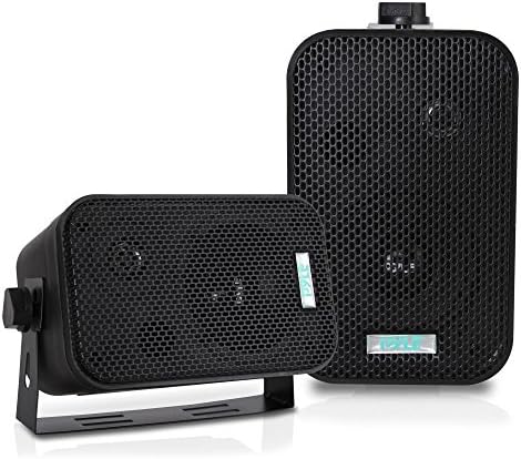 Pyle - Outdoor Speaker System Wired (Pair), Marine Grade 2 Way 300W Peak Power, 3.5" Woofer and 1" Tweeter, Universal Mount For Wall or Ceiling, Use in Pool, Patio, Boat, Deck or Home Theater (Black)