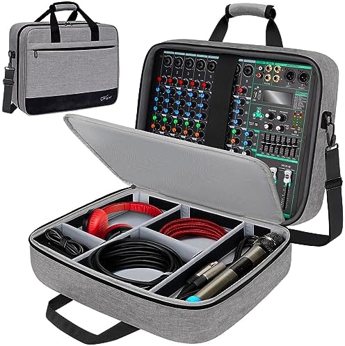 SNIGJAT Audio Mixer Case (Size:15.5"x 13" x 6"), Protective DJ Mixer Bag with 10mm Padding, Large-Capacity Recording Equipment Bag Soft with Adjustable Storage for Cables, Podcast Gear and Mics, Gray