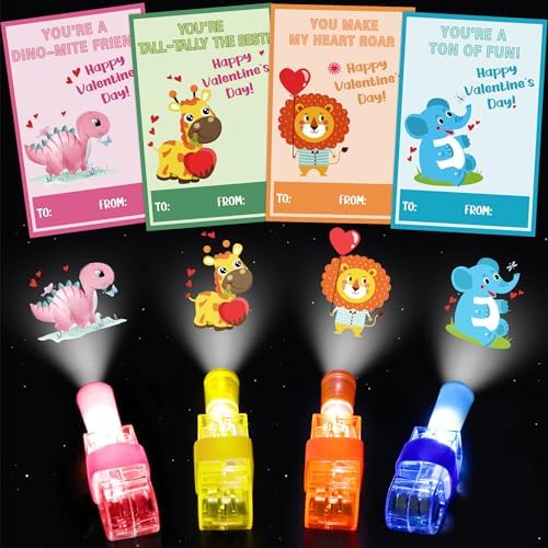 28 Pack Valentines Cards for Kids Classroom with Finger Lights, Valentines Day Gifts for Kids, Light Up Toys Bulk Party Favors, Kids Valentines Day Cards for School Exchange Prize Goodies Bag Filler