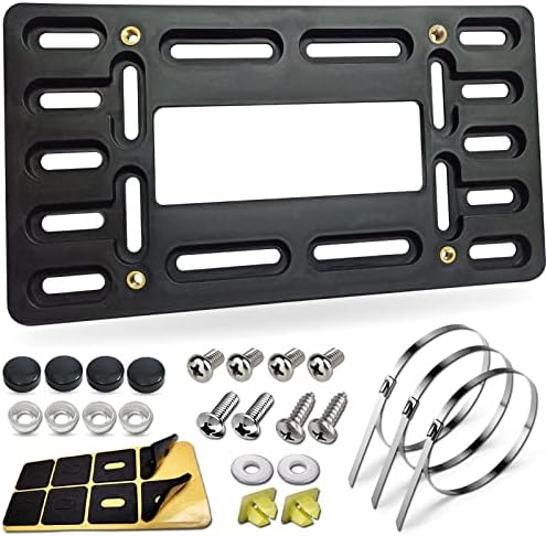 BGGTMO License Plate Bracket Holder- Front License Plate Mounting Kit, Universal Bumper Car Tag Frame Mount Adapter with Stainless Steel Screw Cap, Cable Ties