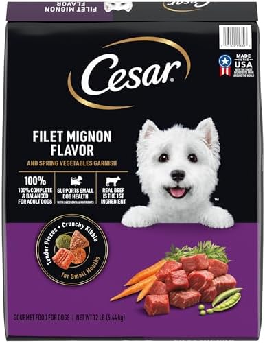 CESAR Small Breed Adult Dry Dog Food Filet Mignon Flavor with Spring Vegetables Garnish Dog Kibble, 12 lb. Bag