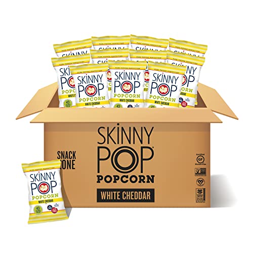 SkinnyPop Popcorn, Gluten Free, Non-GMO, Healthy Snacks, Skinny Pop Dairy Free White Cheddar Popcorn, 1oz Individual Size Snack Bags (12 Count)