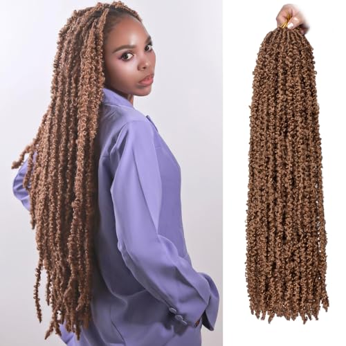 ZRQ 24 Inch Butterfly locs Crochet Hair 6 Packs Soft Distressed Locs Color 27,Pre-looped Blonde Faux locs Crochet Braids Goddess Locs For Women（6 Packs,27#)