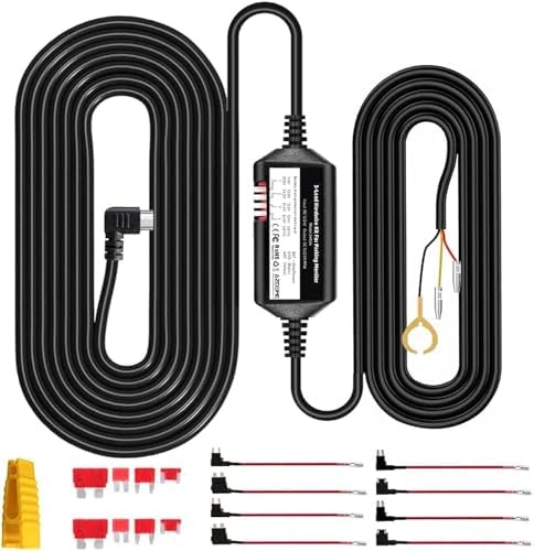 AZDOME Micro USB Port 3-Lead Acc Hardwire Kit for M300S Dash Cam, 12ft with Fuse Kit, for Dash Camera 24H Parking Monitor, Converts 12V-24V to Output 5V/2.5A Max JYX04, Low Voltage Protection