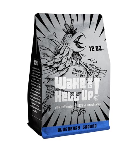 Wake The Hell Up! 12oz Ultra-Caffeinated Blueberry Ground Coffee, Low Acid, Medium-Dark Roast