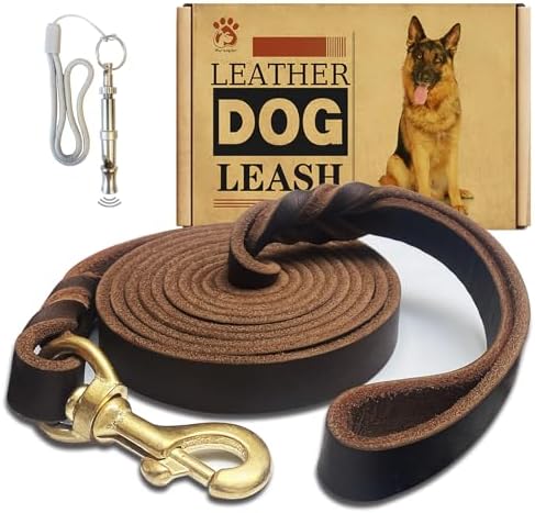 Leather Dog Leash 8ft x 3/4 inch,Strong Heavy Duty Genuine Leather Braided Dog Training Leash, Soft and Comfortable Leather Leash for Large Dogs, Medium Small Dogs (Brown, 8FT*3/4in)
