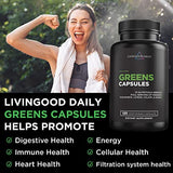 Livingood Daily Greens Capsules (120 Vegetarian Capsules) - Super Greens Supplement with Spirulina, Chlorella, Broccoli, Spinach for Energy, Digestive, & Gut Health - Fruit & Vegetable Supplements