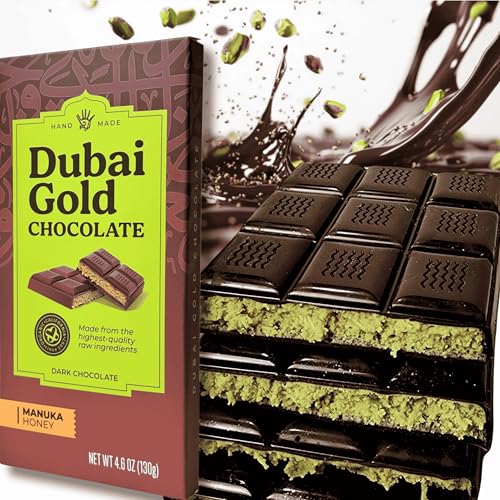 DUBAI GOLD Next Level DARK | Luxury Kunafa Pistachio Chocolate Bar 4.6oz | Gourmet Kataifi Dessert with Belgian Dark Chocolate, Organic Pistachios & Manuka Honey | Freshly Made in California
