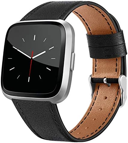 Leather Bands Compatible with Fit bit Versa 2 Bands & Versa Bands & Versa Lite Wristbands, Classic Fit bit Versa SE Replacement Leather Strap for Women Men