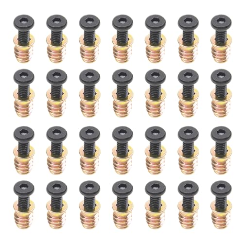 28 Sets 1/4-20 x 25/32" Furniture Screw Nut Threaded Wood Inserts Bolt Fastener Connector Hex Socket Drive 1/4-20 x 19/32" Screw-in Nuts