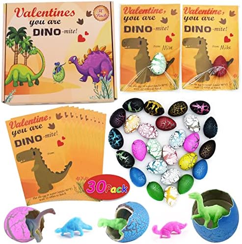 Valentines Day Gifts for Kids, Valentines Day Cards for Kids, Set of 30 Dinosaur Eggs Hatching Dino Egg Grow in Water, Valentine Exchange for Toddlers Girls Boys School Class Classroom Party Favors