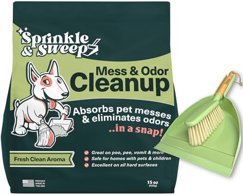 Sprinkle & Sweep Pet Accident Cleanup for all Hard Surface - Non Toxic Quick Pet Mess Cleaner & Odor Remover for Urine, Poop, Vomit, Diarrhea & Potty Training, Hair Balls (1Bag + Sweeper Kit)