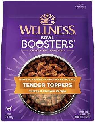 Wellness Tender Toppers (Previously Bowl Boosters), Grain-Free Natural Dog Food Toppers or Mixers, Made with Real Meat (Turkey & Chicken, 2-Pound Bag)