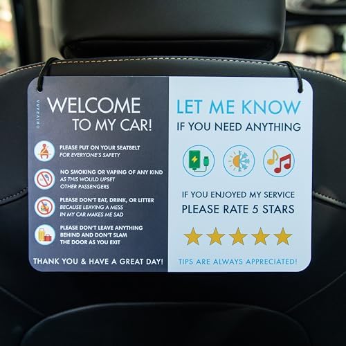 Rideshare Car Sign 2-Pack — Better Customer Relations, Higher Ratings and More Tips with Universal Sign, Accessory for Uber Drivers, Rideshare Drivers – 9” x 6”