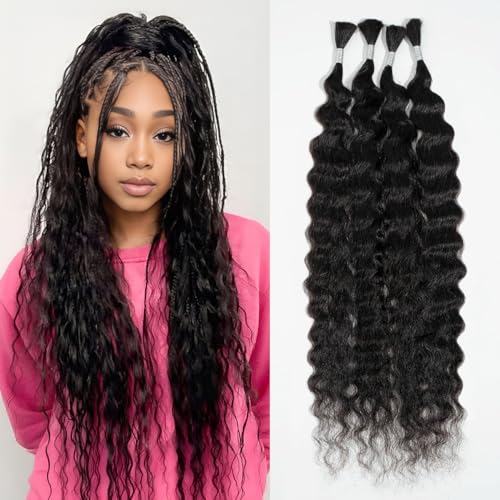 Rebecca Fashion Human Braiding Hair for Boho Braids Super Wave Bulk Human Hair for Braiding 95G 18 Inch No Weft Wet and Wavy Bulk Human Hair Extensions 4 Bundles/Pack Natural Color