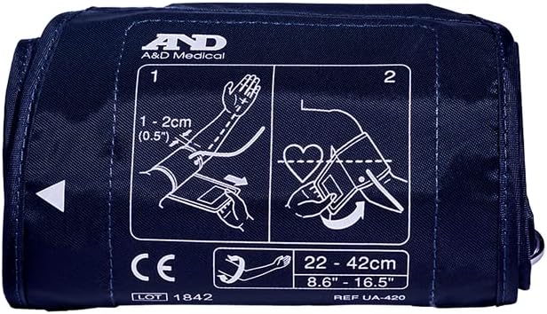A&D Medical Wide Range Blood Pressure Cuff Replacement (8.6-16.5" / 22-42cm), Latex Free Blood Pressure Cuff, UA-420A ISO-Compliant Connector for Home Use A&D Medical Blood Pressure Monitors