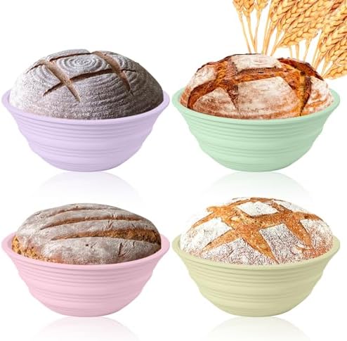 4Pcs Silicone Bread Proofing Baskets, 9" Collapsible Sourdough Bread Baking Supplies Non-Stick Round Dough Proofing Bowl Containers Oven Safe for Various Tastes Bread Making-BPA Free