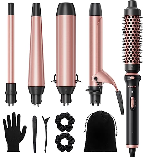 Wavytalk 5 in 1 Interchangeable Ceramic Curling Iron Set with Thermal Brush, 0.5"-1.5" Barrels, Instant Heat Up, Dual Voltage