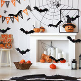 YUJUN Halloween Hanging Bats 12 Pieces 3D Realistic Scary Large Fake Black Hanging Flying Bat Spooky for Yard Sign Outdoor Indoor Lawn Decorations(3 Style)