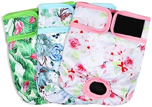 Paw Legend Washable Reusable Female Dog Period Diapers for Heat Doggie Puppy Diapers for Female Dogs (3 Pack, Flower, Small)