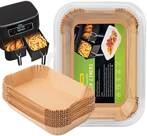 Air Fryer Disposable Paper Liner for Ninja Dual,125PCS Air Fryer Liners Rectangle 8.6x 5.5'', Air fryer Parchment Liners for Ninja DZ201 DZ401, Air Fryer Accessories Baking Paper For Ninja Foodi Dual