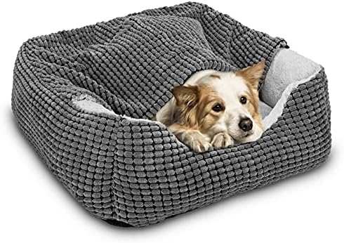 GASUR Dog Beds for Large Medium Small Dogs, Rectangle Cave Hooded Blanket Puppy Bed, Luxury Anti-Anxiety Orthopedic Cat Beds for Indoor Cats, Warmth and Machine Washable (35 inches, Grey)