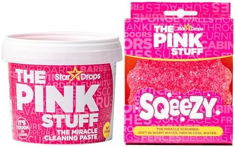 Stardrops - The Pink Stuff Miracle Cleaning Paste & SQeeZY Scrubber Sponge Bundle – All-Purpose, Non-Scratch Cleaner for Kitchens, Bathrooms, Walls, Floors, Pots, Grout, and More