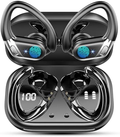 Wireless Earbuds, Bluetooth 5.4 headphones Sport with ENC Noise Cancelling Mic, 50 Playback Over-Ear Buds Deep Bass, Earphones with Earhooks, IP7 Waterproof Fitness Headset for Gym Running Workout