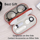 Muf 2 in 1 Contact Lens Case and Glasses Case,Double Sided Dual Use Design,Leak Proof & Portable,Tweezer and Contact Lens Solution Bottle Included for Travel Kit,Brown